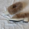 Square head thick heel fluffy shoes one pedal retro plush Mary Jane single shoes commuting warm small leather shoes