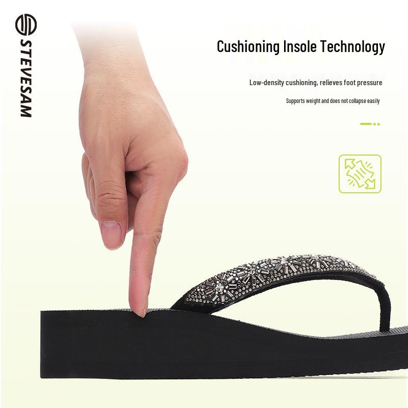 Dámské letní klínkové sandály s kamínky - Protiskluzové, Zvyšující výšku, Neformální plážové oblečení