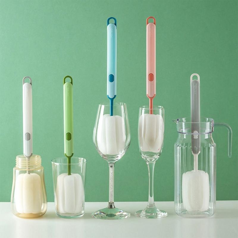 Detachable Sponge Cleaning Brush Long Handle Design Safely Removes Stubborn Stains From Cups Baby Bottles Kitchenware