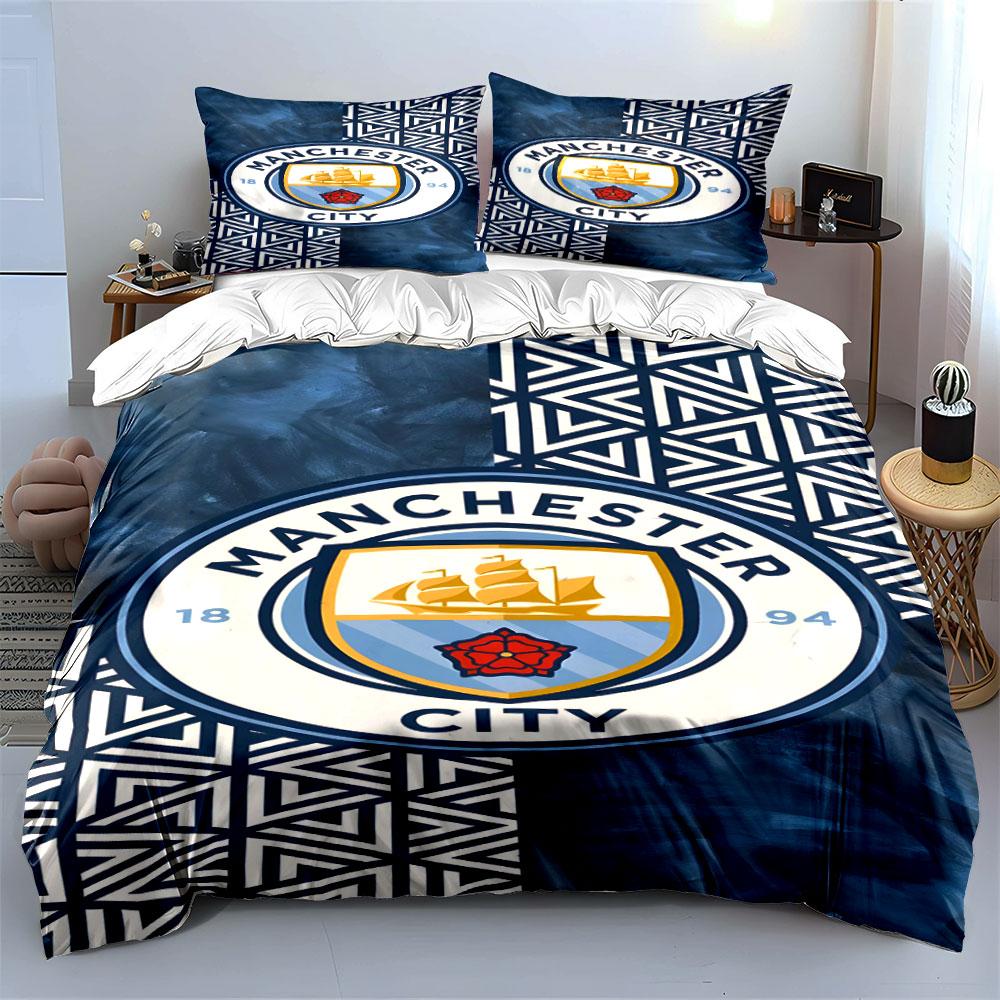 Manchester City Logo Pattern. Bedding Sets Duvet Cover Sets Duvet Covers Pillowcases(1*Duvet Cover 2*Pillowcases Without Duvet Insert)