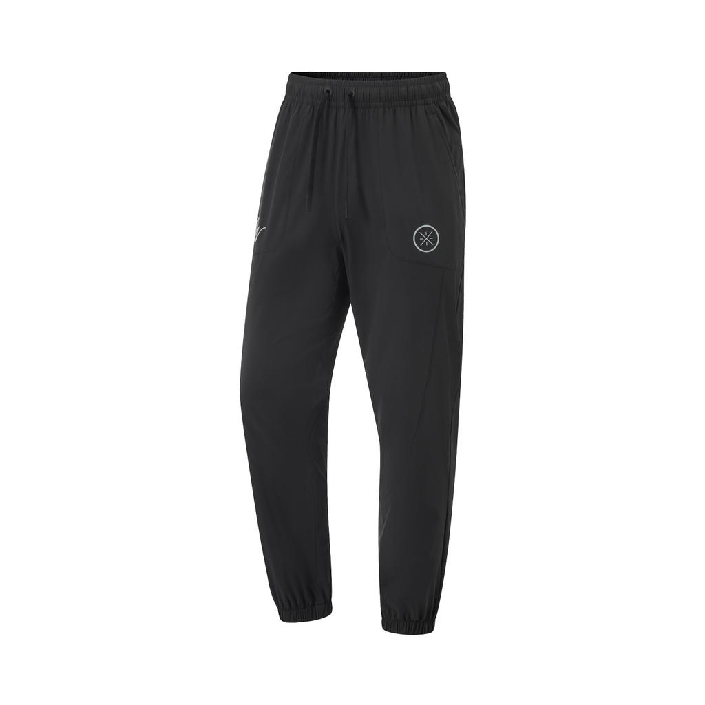 Li Ning Wade Series Casual Simple Tapered Lace-Up Knitted Sports Pants Men pants Black AYKV069-1
