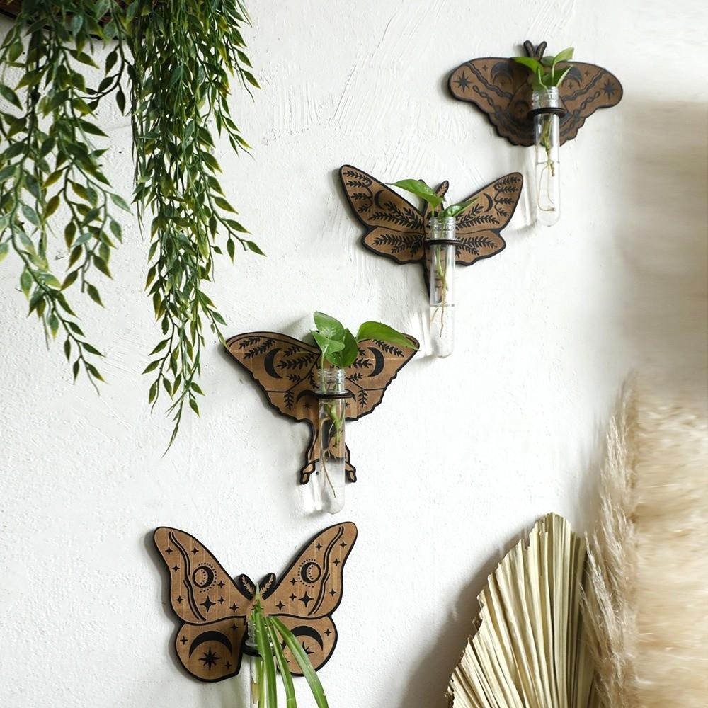 Wooden Wall Mounted Planter Vase Wall Decoration Minimalist Flower Pot Indoor Hydroponics