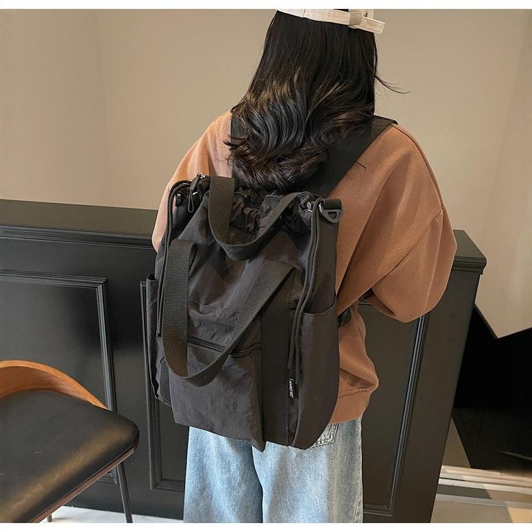 Schoolbag Multifunctional Simple Large Capacity Handbag Casual Niche Drawstring Design Backpack Versatile Travel Storage Bag