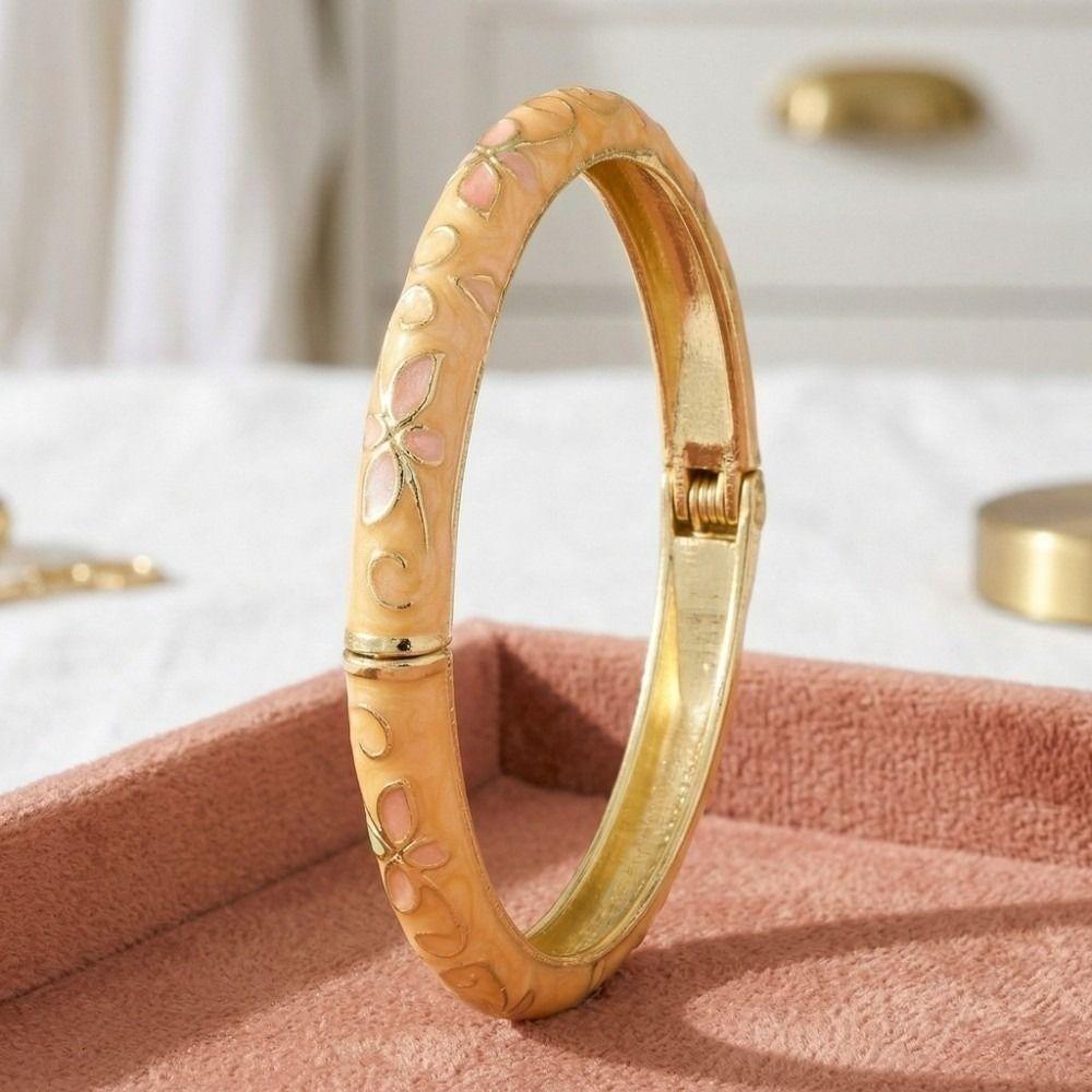 Colorful Chinese Flower Bangle Enamel Floral Women's Hand Bracelet Vintage Cloisonne Bangle  Girls