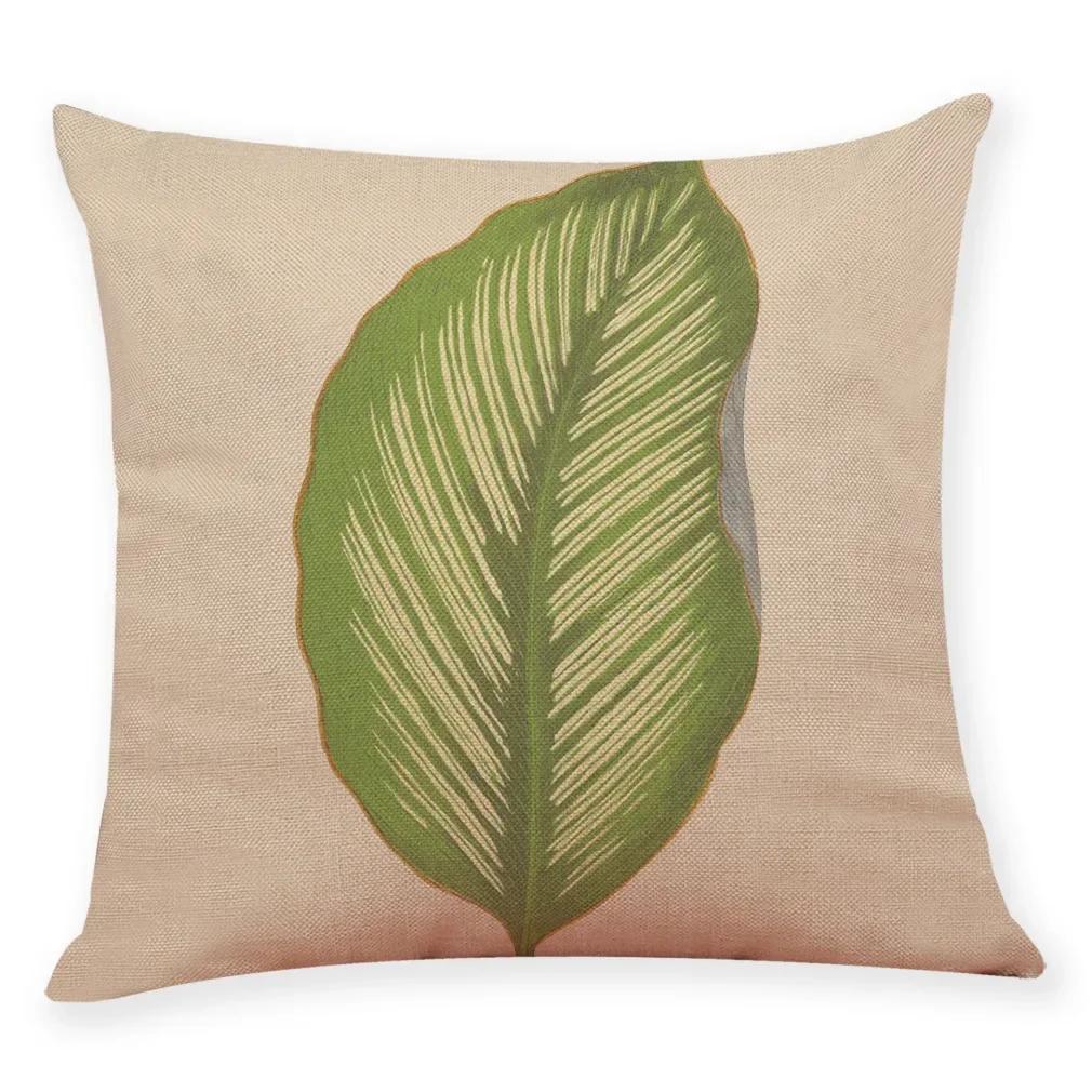 Tropical Plants Pillowcase Big Leaf Pattern Linen Pillowcase Car Living Room Sofa Cushion Cover 45*45Cm