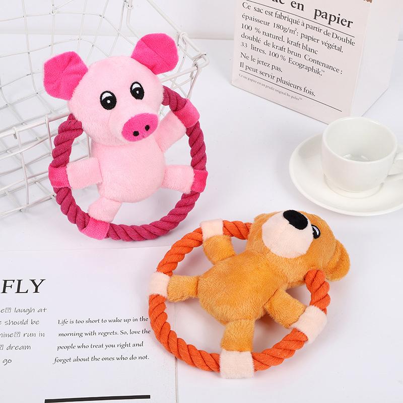 Cotton Rope Throw Toys for Pets Cartoon Duck Pig Small and Medium Dogs Squeaker Chew Training Toy Durable Outdoor Dog Flying Dis