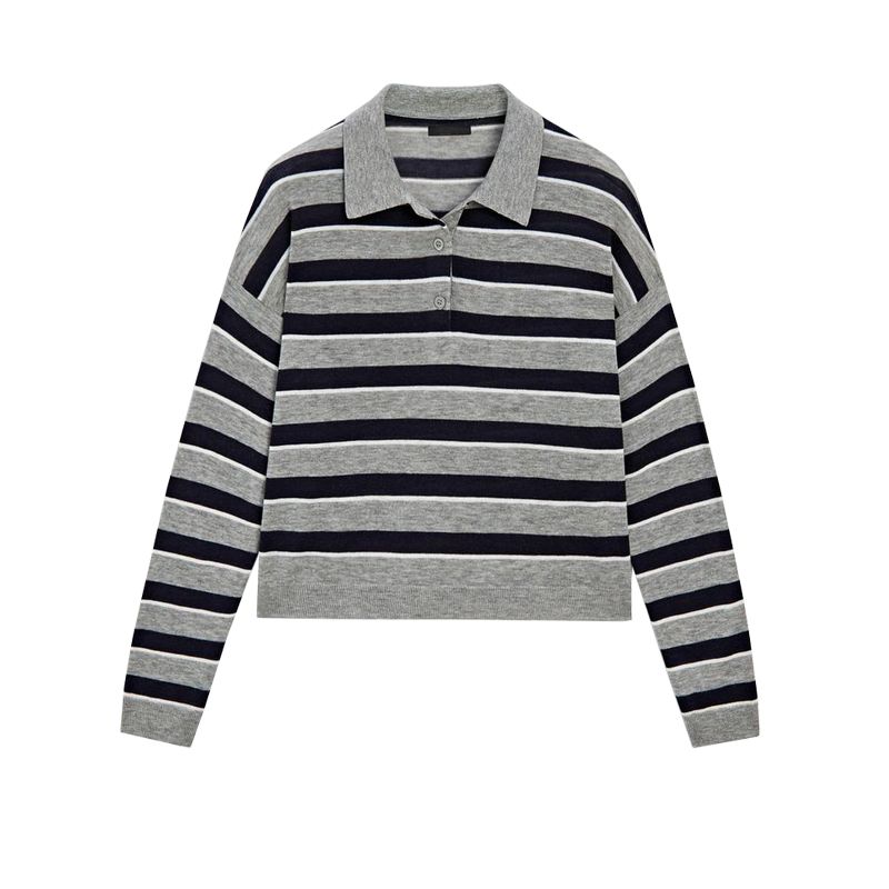 MD Fall and Winter New Women's Clothing American Preppy Style Casual Stripes Polo Shirt Collar Long Sleeves Knitwear 5663588