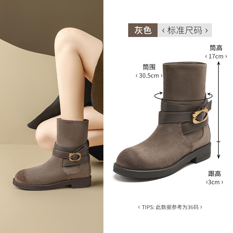 Augustine Martin Boots Women's 2025 Autumn and Winter New Smoke Boots Maillard Skinny Boots Retro Western Cowboy Boots