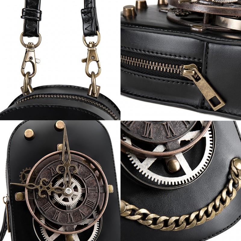 Steampunk Vintage Mini Square Crossbody Bag Women PU Leather Rivet Chain Detail Zip Phone Pocket