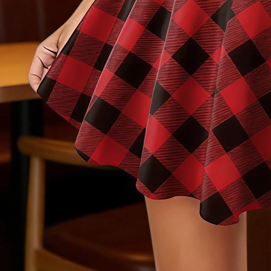 Women Mini Skirt Elastic High Waist Plaid Print Mini Skirt Summer Slimming Short Skirt Work Leisure Daily Wear