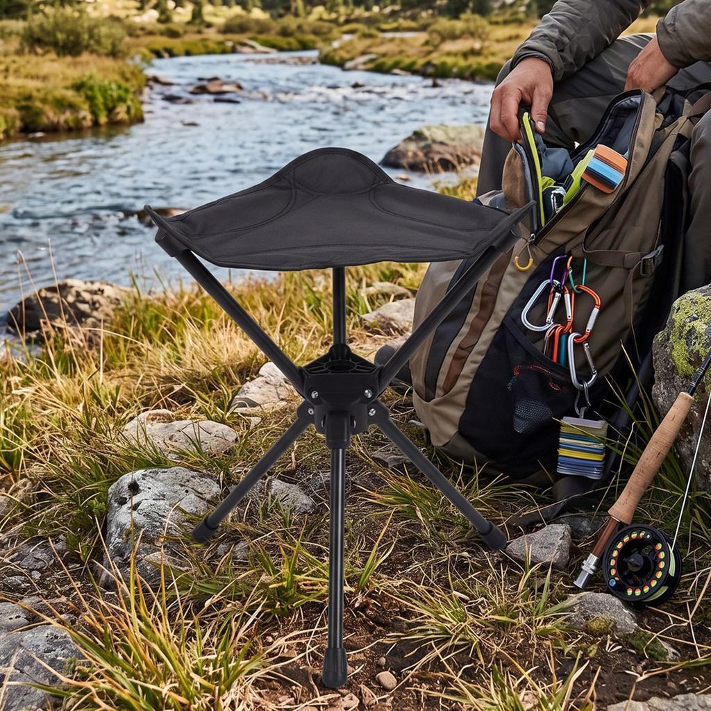 Portable Camping Stool Lightweight Aluminum Alloy Tripod Stool Folding Chair with Rotating Seat for Outdoor Fishing Hiking Camping Queueing Includes C