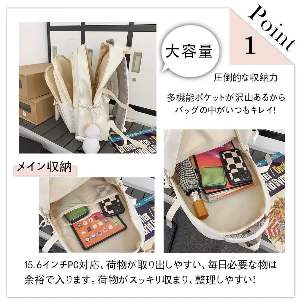 HeiDiga Waterproof Large Korean Perfect for iPad Large 25 and Perfect for White Women's Backpack, Capacity, Design, Lightweight, School, Storage,