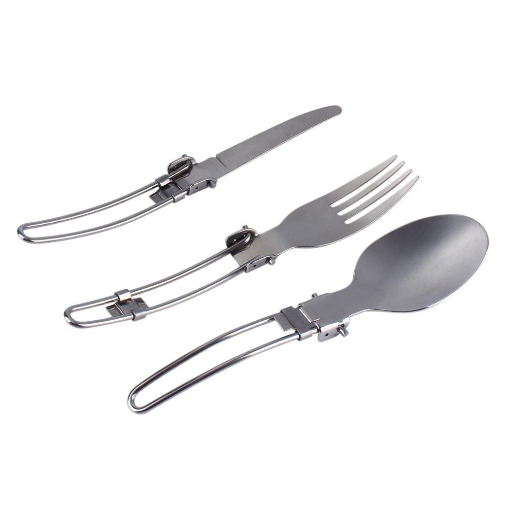 Φορητό Σετ Πτυσσόμενων Μαχαιροπήρουνων Κατασκήνωσης Πικνίκ από Ανοξείδωτο Ατσάλι Μαχαίρι Πιρούνι Κουτάλι Τσάντα