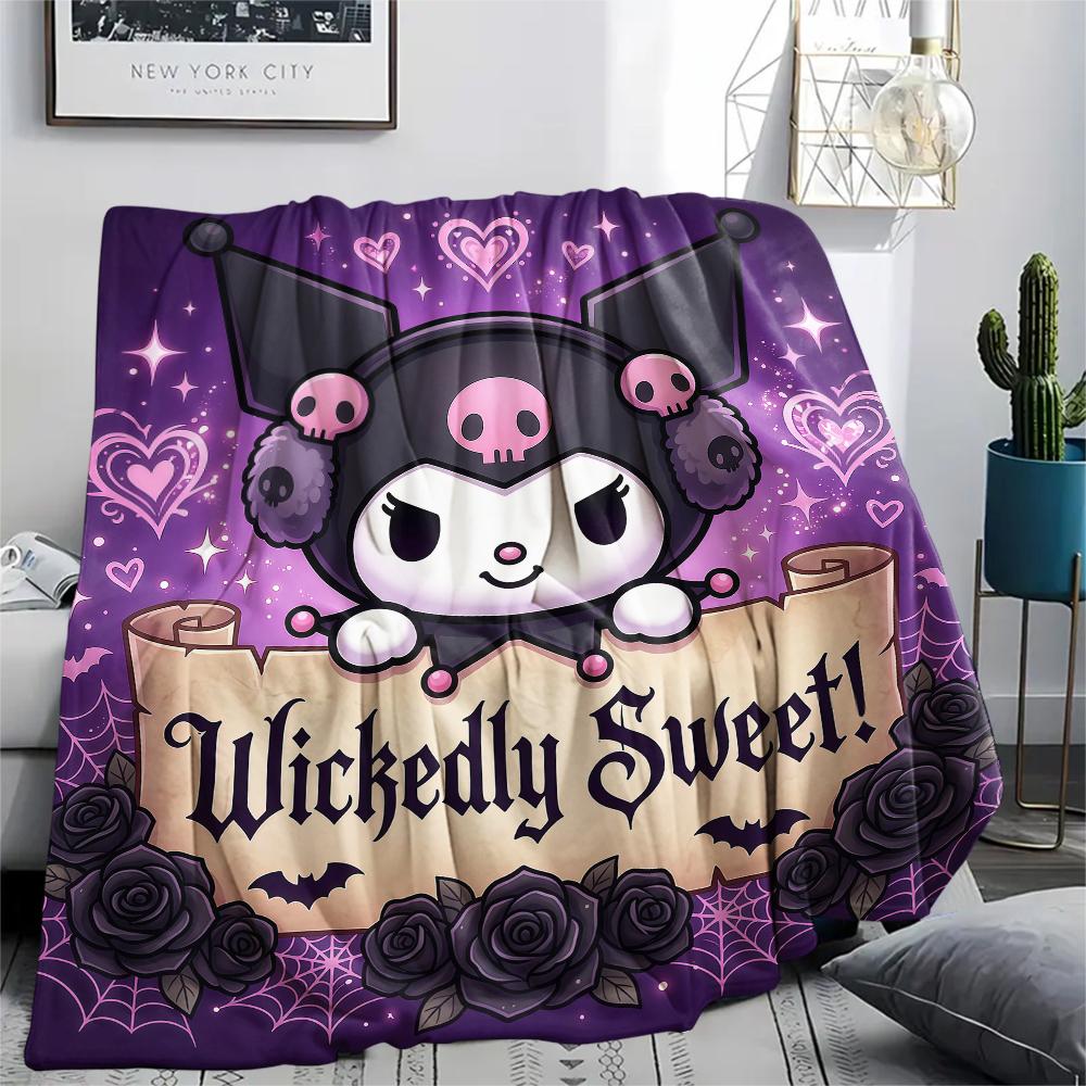 1PC Kuromi Print Flannel Blanket, High quality All Seasons, Home Decor, Warmth and Comfort, Perfect for Christmas Gifts