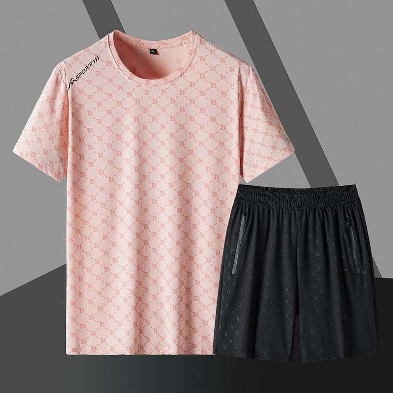 

Летняя мужская футболка и шорты, индивидуальный костюм с короткими рукавами, повседневный костюм-футболка большого размера XL розовый