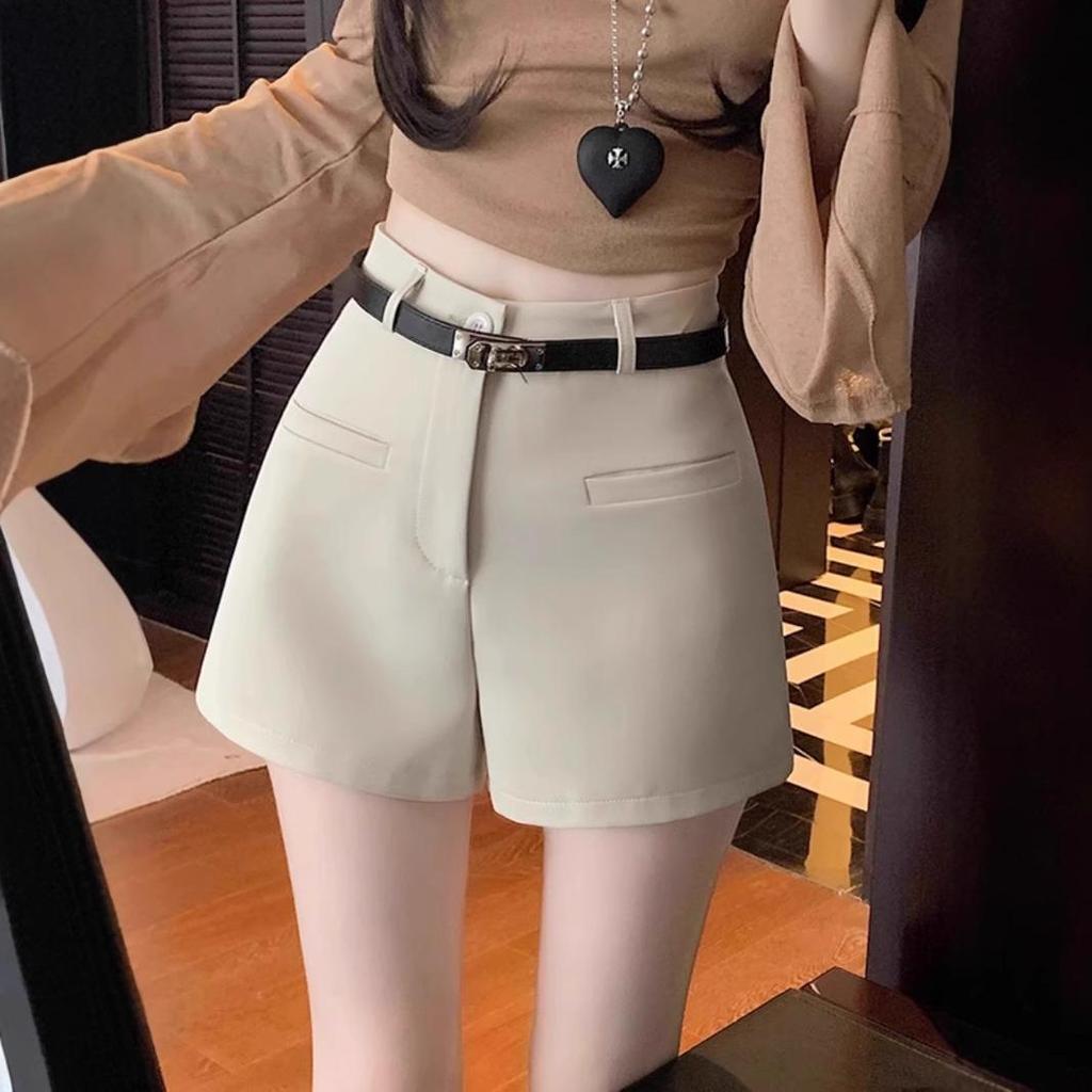 2025 New Korean Style Women's High Waist White Summer Shorts, Slimming Wide Leg Casual Pants