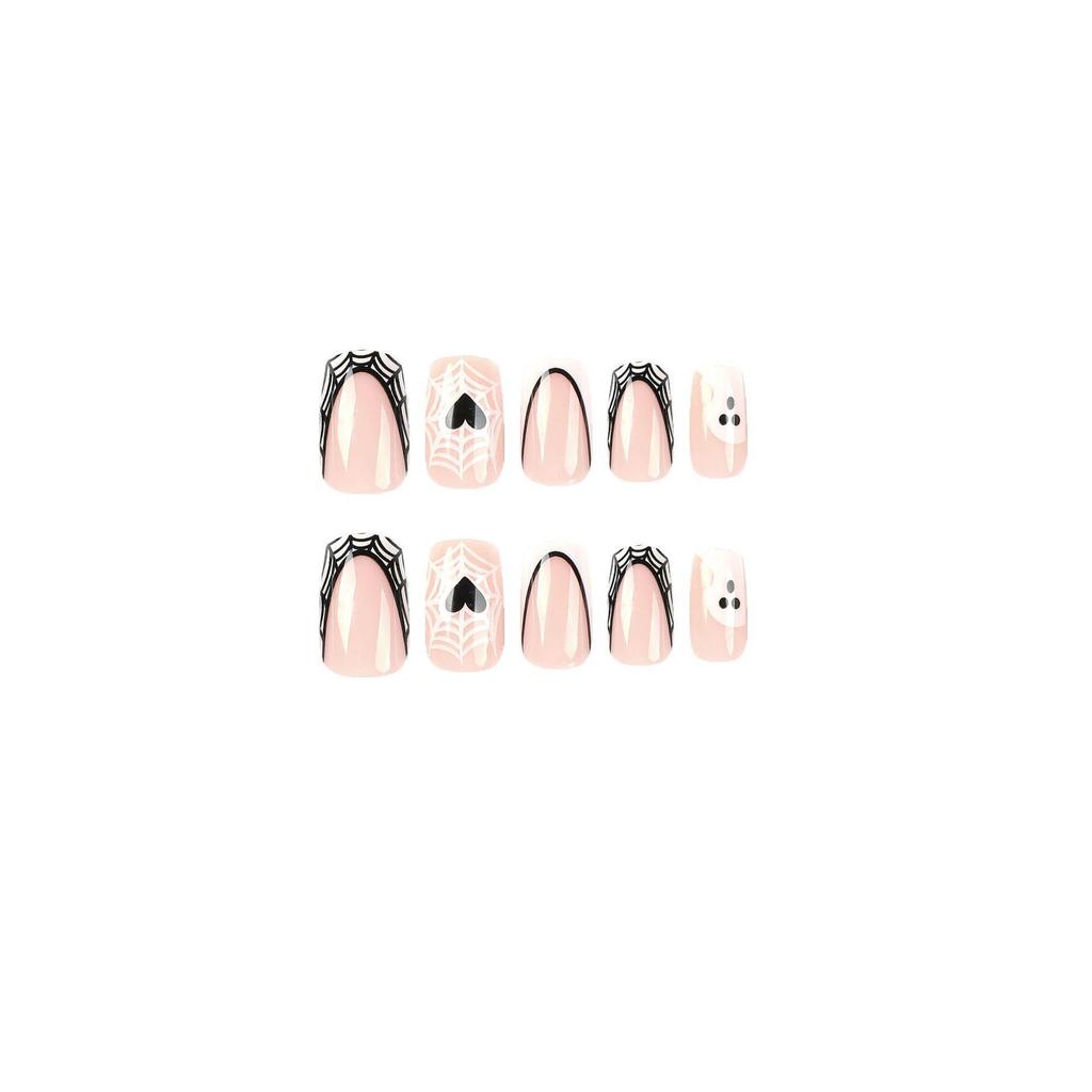 Halloween White French Black Border Ghost and Spider Web Press-on Nails