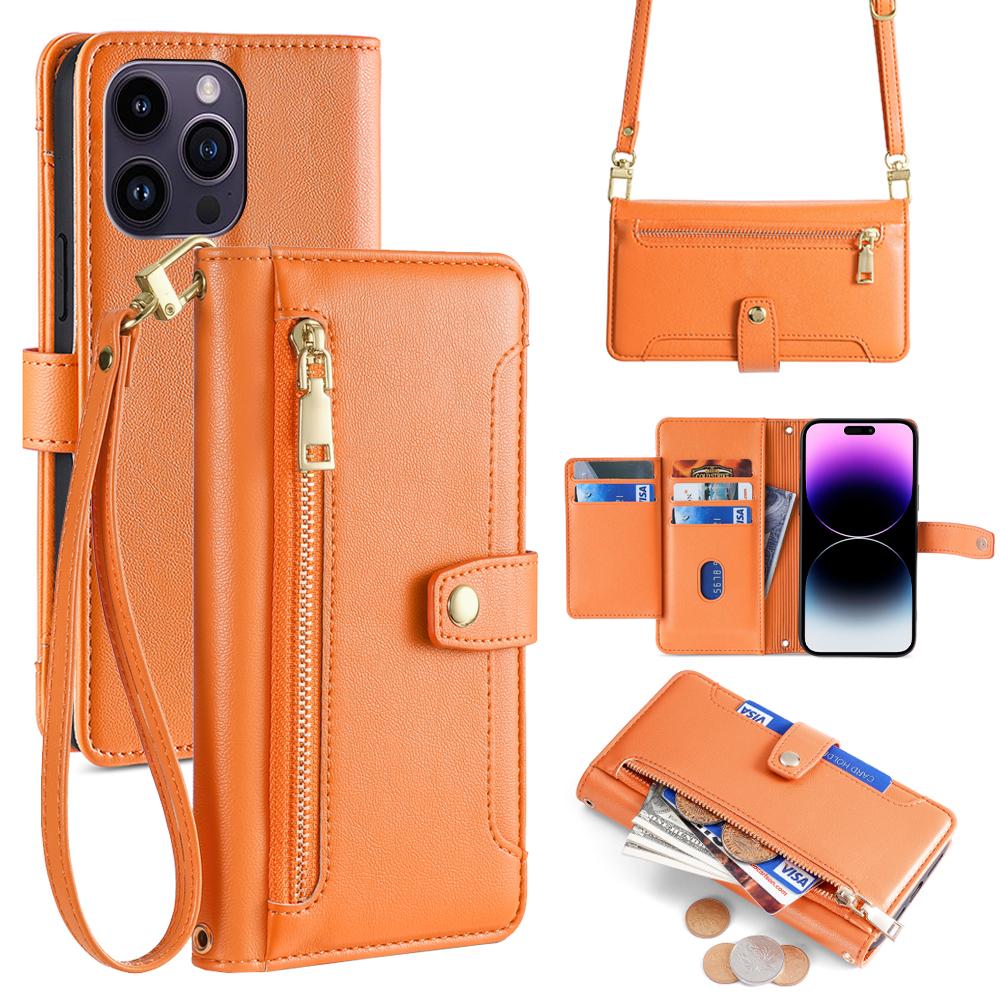 Luxury Crossbody Folio Multi Function Leather Phone Case with Strap for Apple iPhone 15 14 13 12 Pro Max