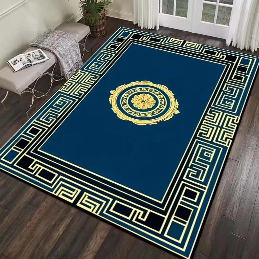 Old Style Living Room Carpet Boho Blue Non-slip Area Rugs Decor Bedroom Washable Hallway Floor Mats Elastic Bedside Mat Flannel