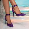 Neuer Stil Modische Strasssteinklammer Knöchelriemen Damen Pumps Sandale Gemütlich Seide Spitze Lila Hohe Absätze Partykleid Schuhe