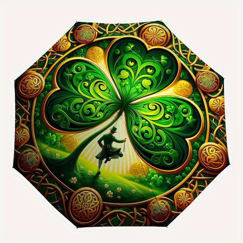Irish Luck Shamrock Wall Art Decor, Celtic Clover Mandala Print for Home Office Bedroom Living Room Decoration Umbrella, Cute Umbrella with Cute Desig