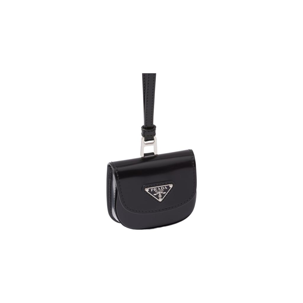 Prada Enamel Triangle Logo Magnetic Closure Leather Headphone Case Women Accessories Black 1ZD018_ZO6_F0002