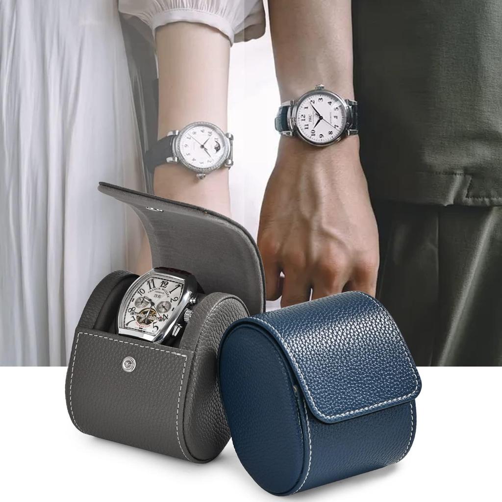 Woodten B00904 Premium PU Leather Travel Watch Case Single Blue Organizer