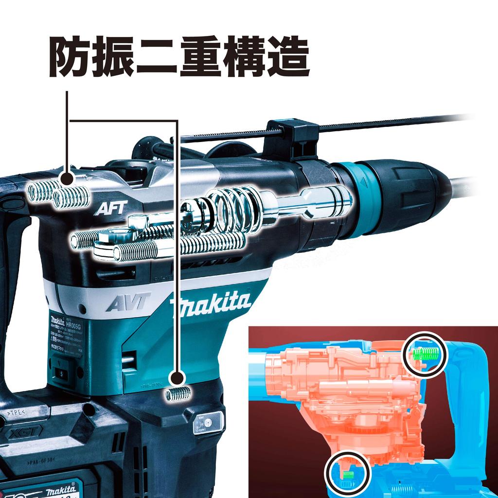 Makita 40mm Rechargeable Hammer Drill 40Vmax4Ah 2 Case Included HR005GRMX Blue Batteries, Charger,