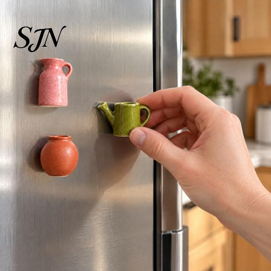 Creative Kitchen Organization Tools Mini Ceramic Vase Fridge Magnets, Cute Tiny Flower Magnets for Refrigerator Accessories Artificial Flowers,