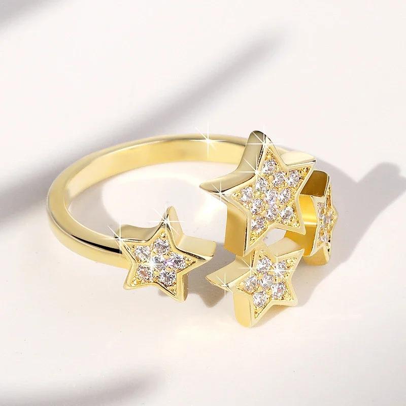 

Ne w Stars Opening Adjustable Rings for Women 3 Metal Color Delicate Female Accessories Party Daily Collocation Trendy Zircon resizable золотой