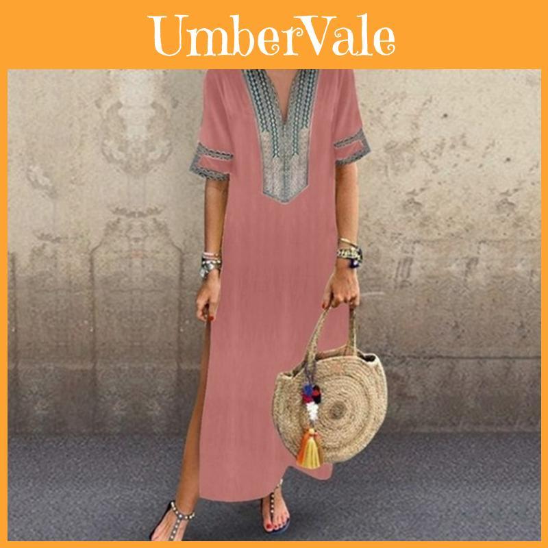 Elegante Abito Lungo Maxi da Donna Taglie Forti con Scollo a V per uno Stile Estivo Senza Sforzo