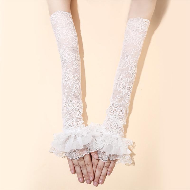 Girl Beautiful Flowers Lace Gloves Trendy Summer Sun Protection Hollow Out Sweet Long Arm Sleeves Fingerless Wedding Gloves