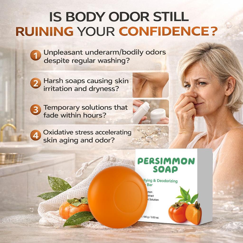 Persimmon Soap Bar (Green Tea Scent) 100g - Natural Plant Extract, Deep Cleansing, Long-Lasting Fragrance, Gentle & Non-Irritating