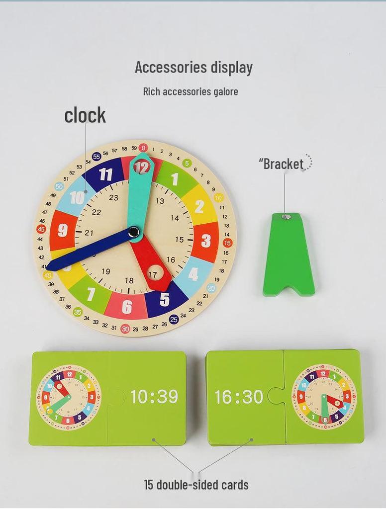 Wooden Clock Time Recognition Puzzle for Kids: Early Education and Math Teaching Aid