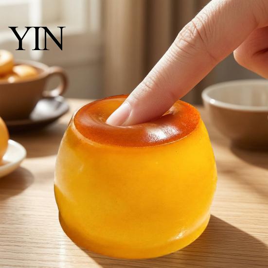 Hand Exercise Ball 1/2Pcs Stress Relief Crunchy Pudding Toy, Fake Caramel Squeeze Dessert Sensory Fidget Toy Simulated Gift for Adults Kids