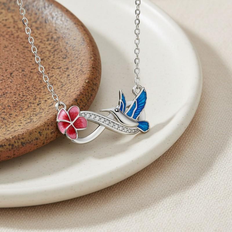 Elegant Hummingbird Pendant Necklace With Infinity Symbol Plated Copper Chain Lightweight Chic Jewelry Women