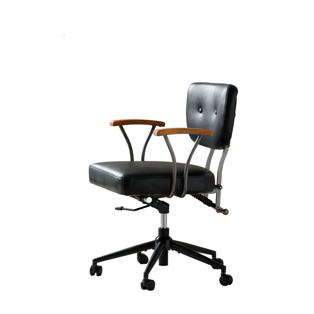 Home Office Schreibtischstuhl, Ergonomischer Ledersessel für den Computer mit Rollen und Eichenholz-Armlehnen, Höhenverstellbarer Drehstuhl für Führungskräfte