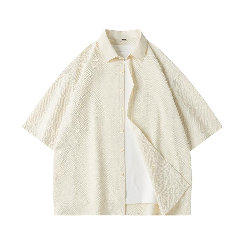 Kurzarmhemd für Herren, vielseitige, einfarbige, übergroße Bubble-Shirt-Jacke für Herren