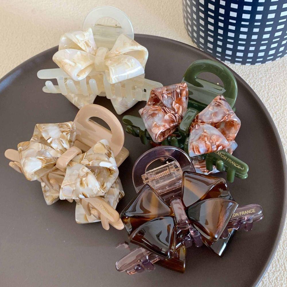 

Jelly Solid Color Shark Clip Hair Clip Shark Clip Fashion Retro Bow Acetate Hair Claw Travel кавовий