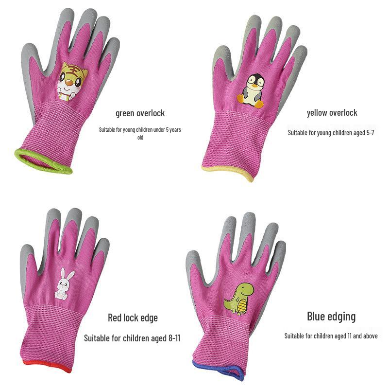Luvas Infantis de Desenho Animado para Jardinagem e Ciclismo - Resistentes ao Desgaste, Poliéster, Ideais para Tarefas de Cavar, Plantar, Patinar e Colher.