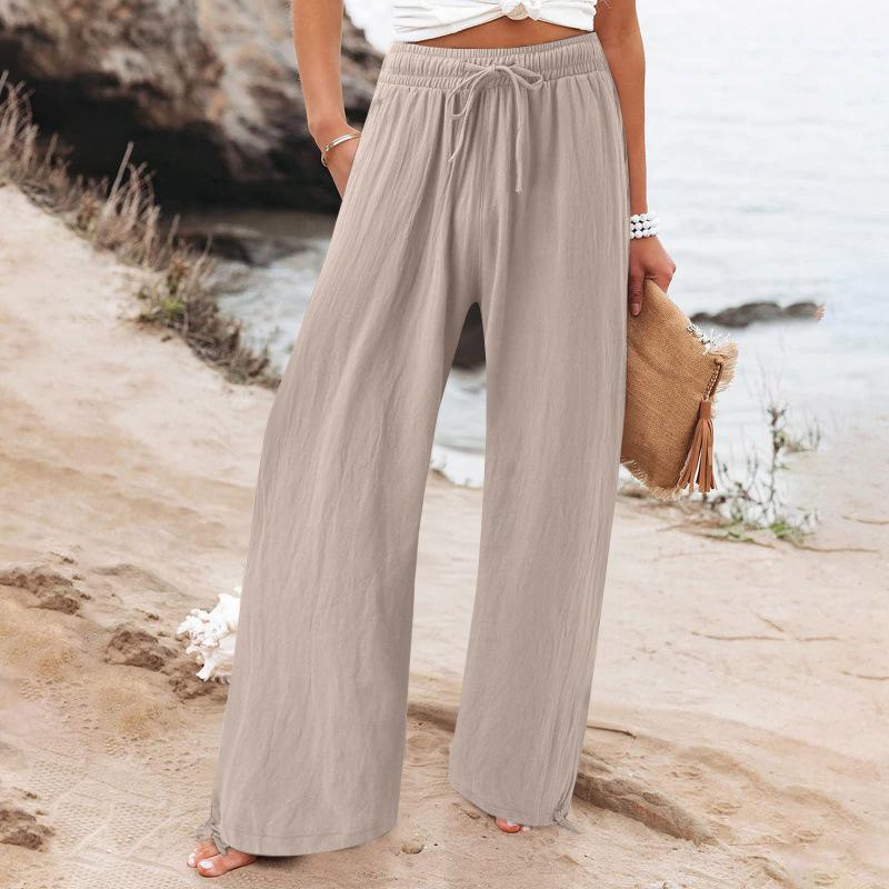 2023 Trendy Wide-Leg Elastic Waist Solid Color Casual Pants