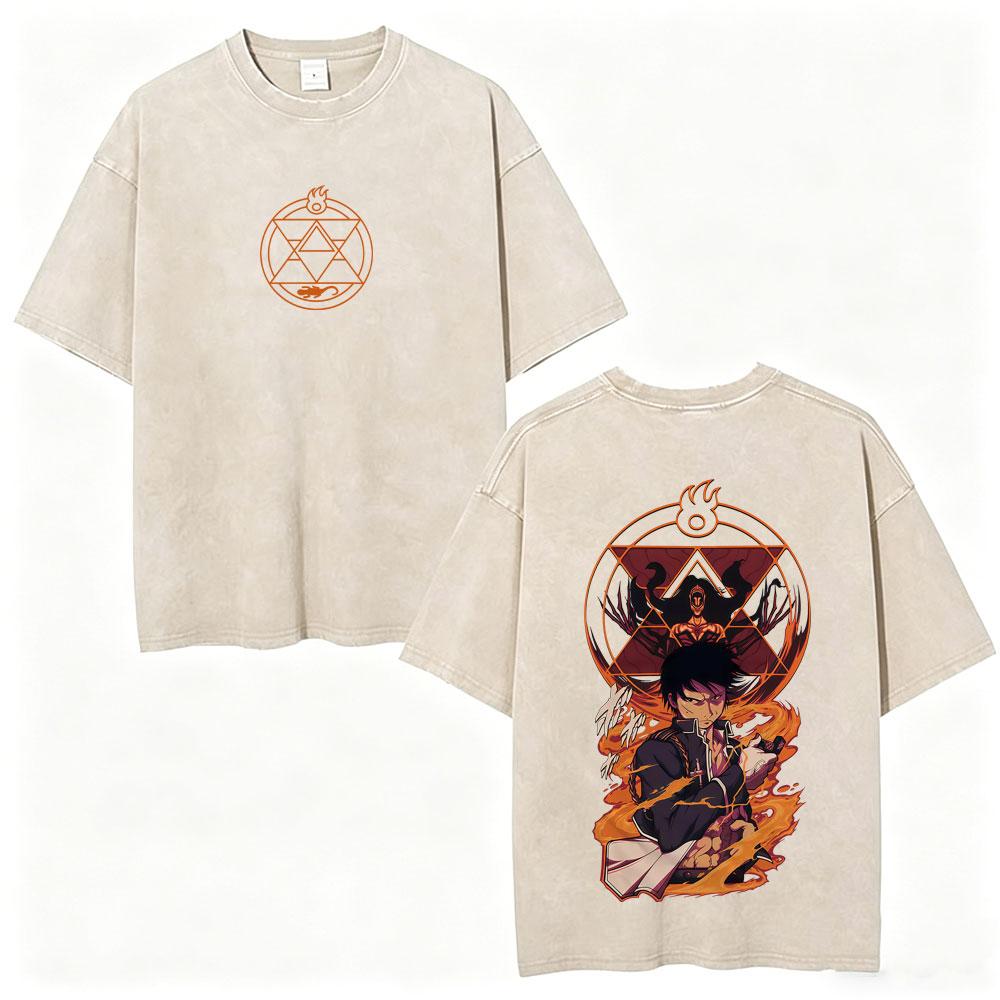 Camiseta Gráfica Lavada Vintage Anime Fullmetal Alchemist Edward Elric y Alphonse Elric para Hombre Mujer Manga Verano Retro Camisetas