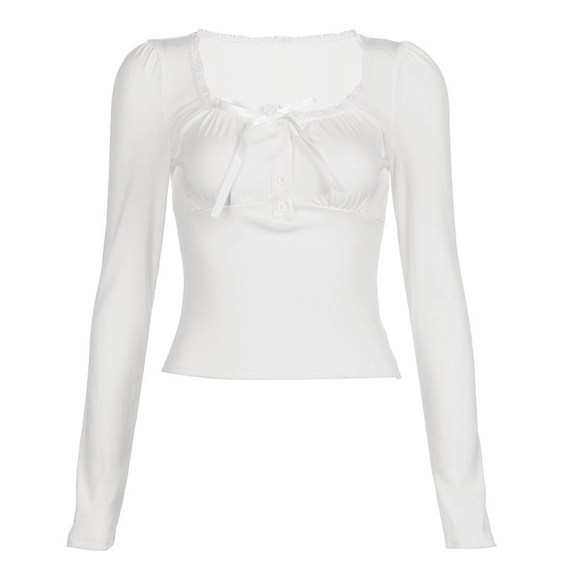 

Топ с квадратным вырезом и рукавами-буфами, облегающий талию, футболка с коротким рукавом L