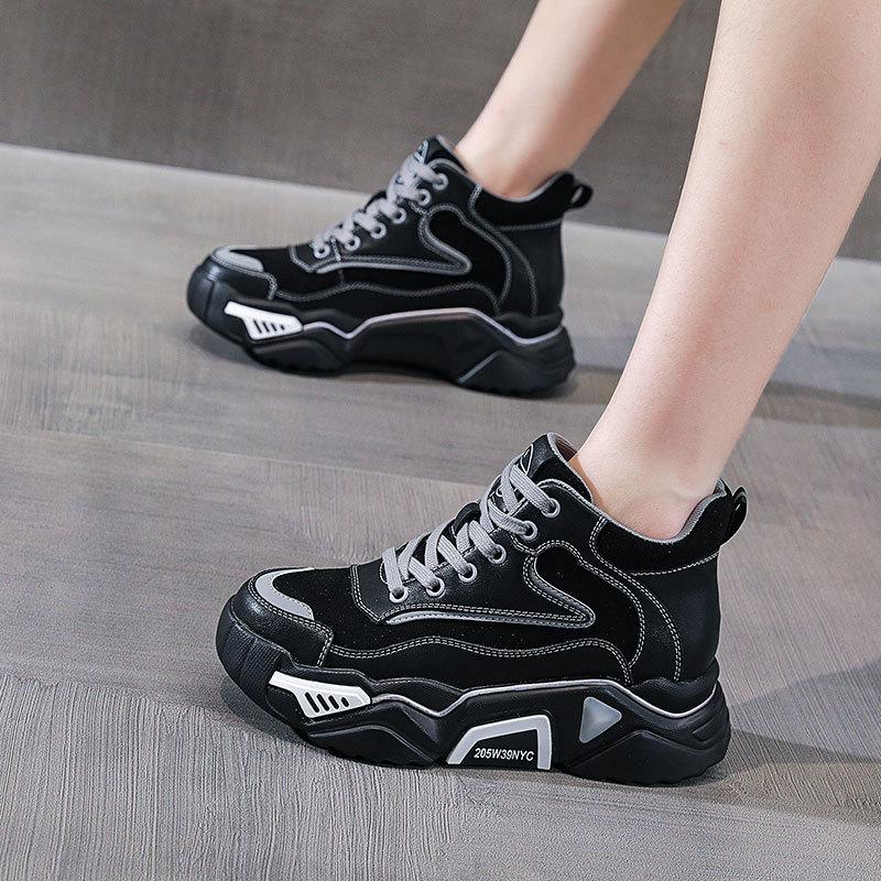 

6 см коровья замша натуральная кожа массивные кроссовки удобные вулканизированные женские осенние ботильоны на платформе плоские весенние туфли-лоферы 40 чёрный