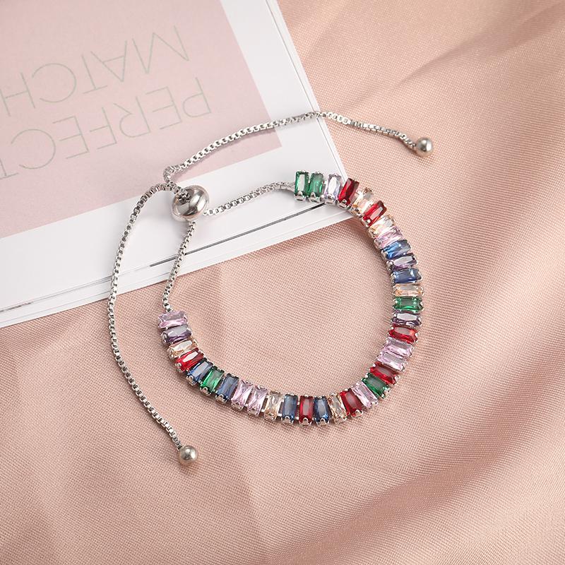 New Sparkling Elegant Colorful Crystal Rainbow Zircon Stone Bracelet Women's Temperament Party Holiday Jewelry Accessories Gift