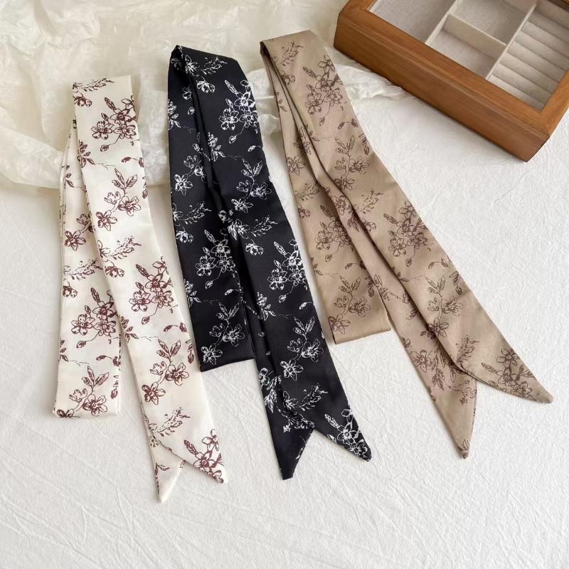 Vintage Blumen Pünktchen Vichy Schal Seidenähnliches Halstuch Haarband Tasche Band Für Damen Tägliches Tragen