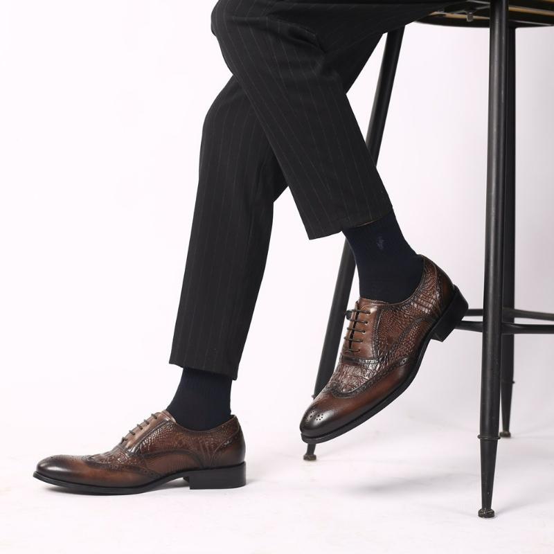 Men's Dress Shoes Crocodile Leather Oxford Shoes Lace-up Business Leather Shoes Plus Size Wedding Shoe Brogue Office Formal Shoe