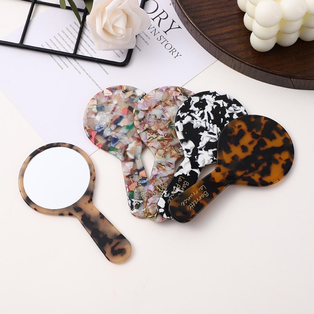 Poignée Acétate Petit Miroir Rond Portable Compact Miroir de Maquillage Miroir à Main pour Retouches Quotidiennes Miroir à Poignée Transfrontalier