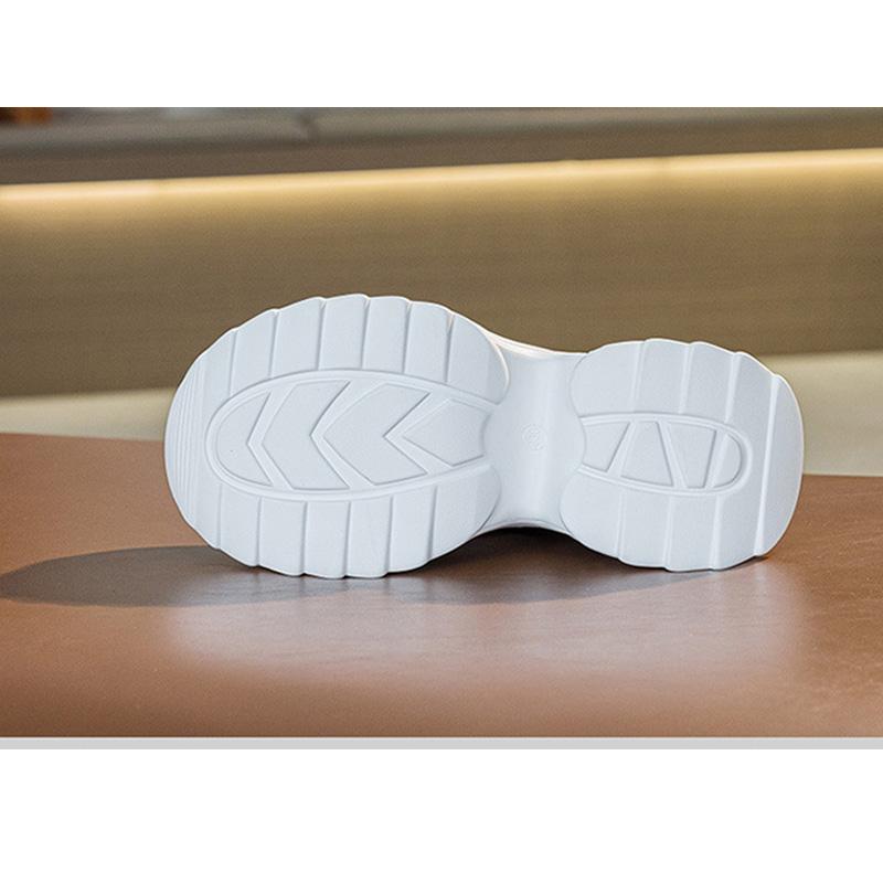 Genuine Leather Chunky Sneakers Women Flat Platform White Shoes Thick Sole 8cm Fashion Brand Ladies Sneakers