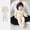 Embroidered Heart Long Johns Pajama Set for Baby Girls - Autumn Two-Piece Homewear